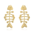 Golden fishbone drop earrings with spiral texture and unique skeleton design in polished metal - Fishbone Shape / Style A Gold