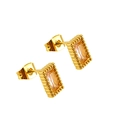 Rechteckige Ohrringe aus vergoldetem Edelstahl mit champagnerrosa Stein und Perlenrand - 18K Gold / Rosa Zirkonia