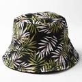 Vista dettagliata del cappello a secchiello con motivi di foglie di palma verdi e bianche - M (56-58cm) / Stile B (Nero con foglie verdi e bianche)