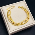 Bracciale a doppio strato in acciaio al titanio placcato oro 18k stile retrò donna - Bracciale a Doppio Strato (5219) / Oro