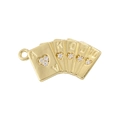 Detailed macro of golden poker flush pendant with heart rhinestones and metallic gloss - VD1762 Gold Poker Card Pendant