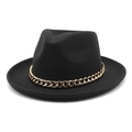 Classic black felt fedora hat featuring a thick gold metal cuban chain accessory - M (56-58cm) / Black
