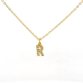 Gold stainless steel necklace featuring a crystal-encrusted letter R initial pendant - Gold Letter R