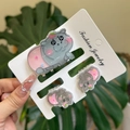 Detailed set of cute acrylic cartoon hippo hair clips and star pins for girls - Pink Clothes Star Strawberry Hippo Clip 3PCS Set
