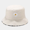 Dettaglio del ricamo a margherita su cappello alla pescatora beige con fodera interna - M (56-58cm) / Beige Nero Doppia Faccia Margherita