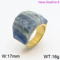 Gold-plated ring with blue-grey marble stone in a stylish chunky 18K gold setting - US 9 / Blue Gray Marble (Gold Tone) (KR86465-K)