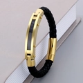 Men's braided leather bracelet with gold stainless steel clasp and carbon fiber inlay - 19cm / Carbon Fiber Style Gold (KB163587-KFC)