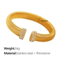Golden stainless steel cuff bracelet with sparkling rhinestones and threaded texture - 12mm Wide Spiral Bracelet (SZ50) / Gold