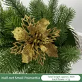 Sparkling gold glitter Poinsettia flower decoration for Christmas tree 9cm - Gold