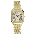 Orologio quadrato dorato da donna con strass e numeri romani blu sul quadrante del prodotto - Oro