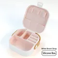 Portagioie portatile in silicone bianco con cinturino marrone e scomparti rosa - Scatola di silicone / Bianco