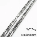 Collana a catena barbazzale in acciaio argentato con chiusura a moschettone, 650x8mm e 74g - 8mm x 650mm