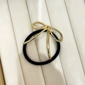 Minimalist black hair tie with a golden metal wire bow hair accessory for women - Style E / Gold