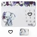 Meilenstein-Babydecke aus Flanell mit Blumen-Elefanten-Motiv und herzförmigem Markierer - Blumenelefant mit Rahmen