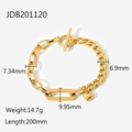 Bracciale a catena cubana in acciaio inossidabile dorato con chiusura a T e cuore - Oro (JDB201120)