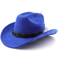 Détail du chapeau de cowboy en daim bleu roi avec bandeau en cuir tressé noir - M (56-58cm) / Bleu saphir