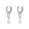 Pendientes de aguja de plata S925 con cristales redondos y en forma de gota - Circoncita Blanca (Chapado en Platino)