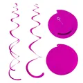 Set mit vier rosaroten Spiral-Hängedekorationen für Geburtstagsfeiern und festliche Anlässe - Einzelspirale 6er-Set / Glänzendes Rosarot