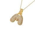 Golden bubble letter M pendant with white cubic zirconia on a square box chain necklace - Gold M