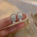 Boucles d'oreilles clous en argent avec cadre rectangulaire en cristal et perle - Style Perle Rectangulaire Argent (15#)