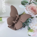 Elegant matte brown butterfly hair claw clip with floral background for sweet styling - Coffee