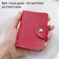 Red 24-slot RFID blocking wallet in crossgrain leather texture with metal snap closure - 24 Slots / Red - Saffiano Grain
