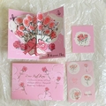 Set de cartes de vœux roses 3D avec bouquet de fleurs, enveloppe et autocollants - Série Rose-Bouquet Rose