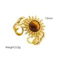 Vue détaillée de la bague tournesol avec taille de 15mm et poids de 3.3g spécifiés - Oeil de tigre