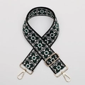 Ethnic style crossbody strap with green geometric weaving and golden hardware - No. 482 Silver Hook