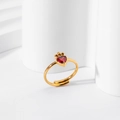 Golden crown ring featuring a red heart zircon with an adjustable open band - Gold Red Zircon Ring