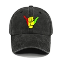 Vintage washed cotton baseball cap with colorful Shaka hand gesture embroidery - M (56-58cm) / Black