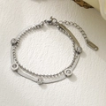 Silver double-layer titanium steel bracelet with roman numeral pendants and zircon stones - Silver