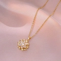 Collana rotante a fiore dorato con petali di zircone scintillanti su raso viola - Collana con Fiori Rotanti(X3191)