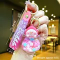 Pink liquid glitter keychain with a cute pig figure and a silicone wrist strap - Gradient Pink Pvc Peach Pig Glossy Rope