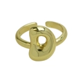 Bague bulle plaquée or 18 carats avec une surface organique et courbe irrégulière - Lettre D / Doré