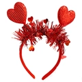 Detail of red sequin heart headband with metallic fringe for Valentine's party - Red Sequin Heart + Red Tinsel