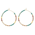 Bohemian large hoop earrings with colorful beads in dark green and burgundy finish - Dark Green Burgundy Gold (MI-E220075B)