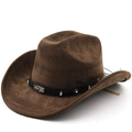 Chapeau de cowboy marron foncé en daim avec bande tressée et pierre turquoise décorative - M (56-58cm) / Café