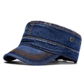 Berretto militare in denim blu scuro lavato con cuciture gialle a contrasto - Regolabile / Blu scuro
