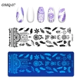 Detailed Bohemian nail art plate OMQ-07 with feather and dreamcatcher steel stencils - Bohemian Feather Theme (OM-Q Template 07)