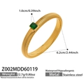 Gold stainless steel stretch bangle with horizontal texture and a green zircon inlay - 1.0cm Wide / Gold with Green Zircon