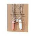 Pink and white hexagonal stone magnetic couple necklaces on heart paper display card - White and Pink Pair