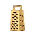 Four-sided stainless steel cheese grater in golden finish with comfortable top handle - Gold