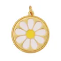 Handmade white daisy charm in gold-plated copper with yellow enamel floral detail - Gold Frame White Daisy