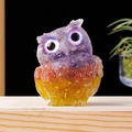 Resin owl figurine with purple and orange crystal gravel stones on wooden surface - Mixed Style-Amethyst+Red Agate+Yellow Quartz