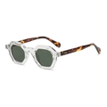 Hexagonal translucent sunglasses with dark lenses and tortoise shell patterned temples - Tortoiseshell Arm Sunglasses / Transparent White Frame G15 Lens