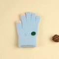 Light blue knit gloves with pink fingertips and green smiley face patch for children - Light Blue