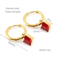 Gold plated stainless steel square earrings featuring red zircon pendants in a geometric style - Red