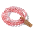 Pink gemstone bead bracelet for men and women with a brown paper gift tag - 19cm 3-Piece Set - Rose Quartz