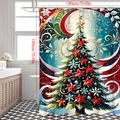 Kerstboom 3D-print bad douchegordijn van waterdicht polyesterweefsel, 180x180 cm - 90*180cm / Kerstpatroon Print